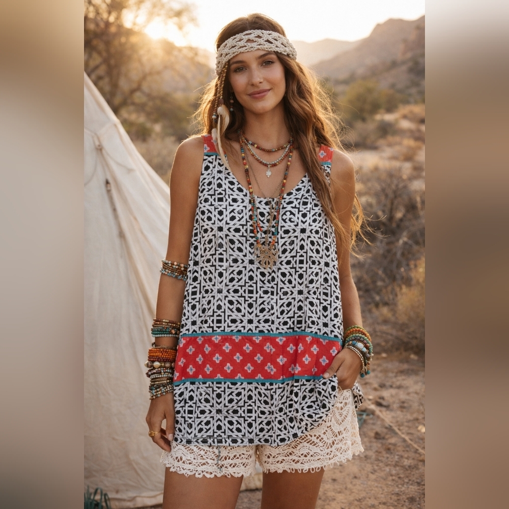 #61 THML Black and White Geometric Print Top